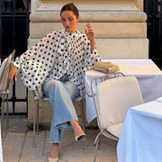 Chic Polka Dot Sheer Lantern Sleeve Top