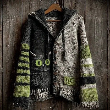 Retro Hooded Knit Cardigan Sweater