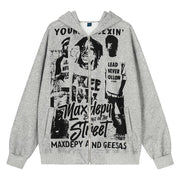 Vintage-Style Hooded Cardigan Jacket for Women - Loose Fit Zip-up Jacket
