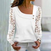Women's Solid Lace-Patchwork Long-Sleeve Shirt