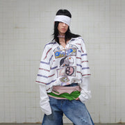 Trendy Fake Two-Piece Striped Couple Hoodie