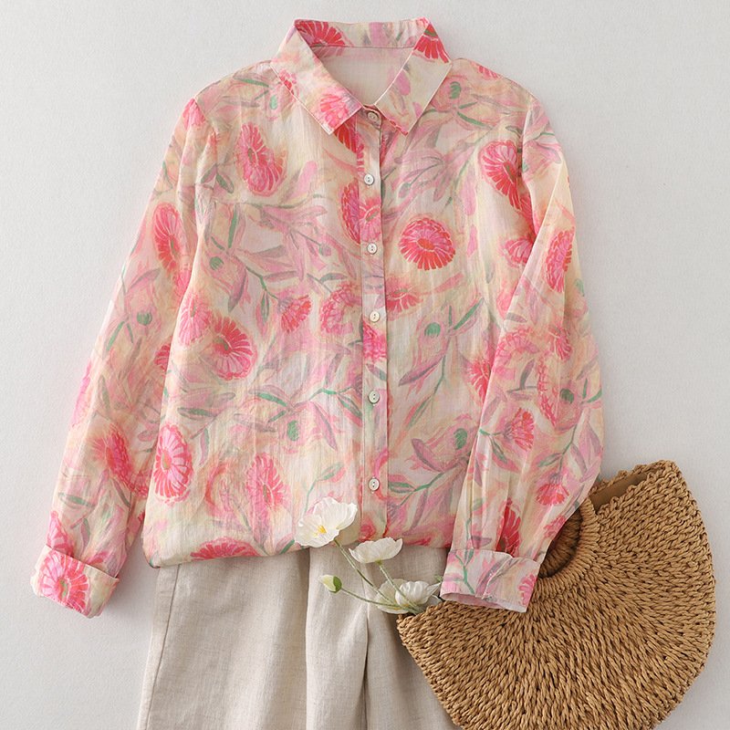Stylish Retro Print Long Sleeve Casual Women's Top