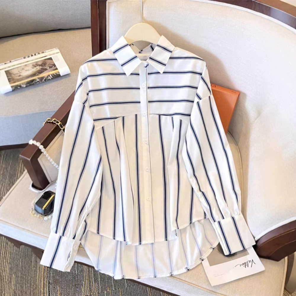 Minimalist Striped Long Sleeve Button-Down Top