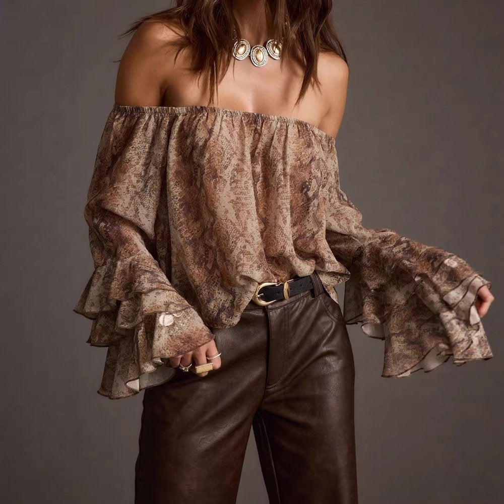 Stylish Abstract Patchwork Slim Fit Long Sleeve Top