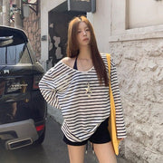 Chic Striped Off-Shoulder Sun-Protective Blouse