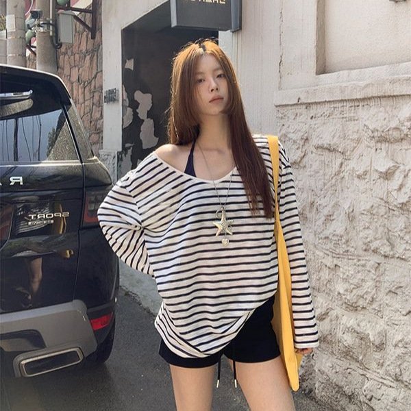 Chic Striped Off-Shoulder Sun-Protective Blouse