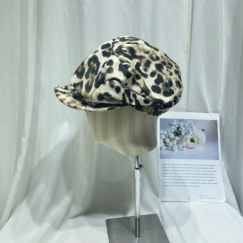 Retro Chic Leopard Print Beret for Women