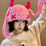 Warm Devil Ears Knitted Hat for Women, Japanese Style