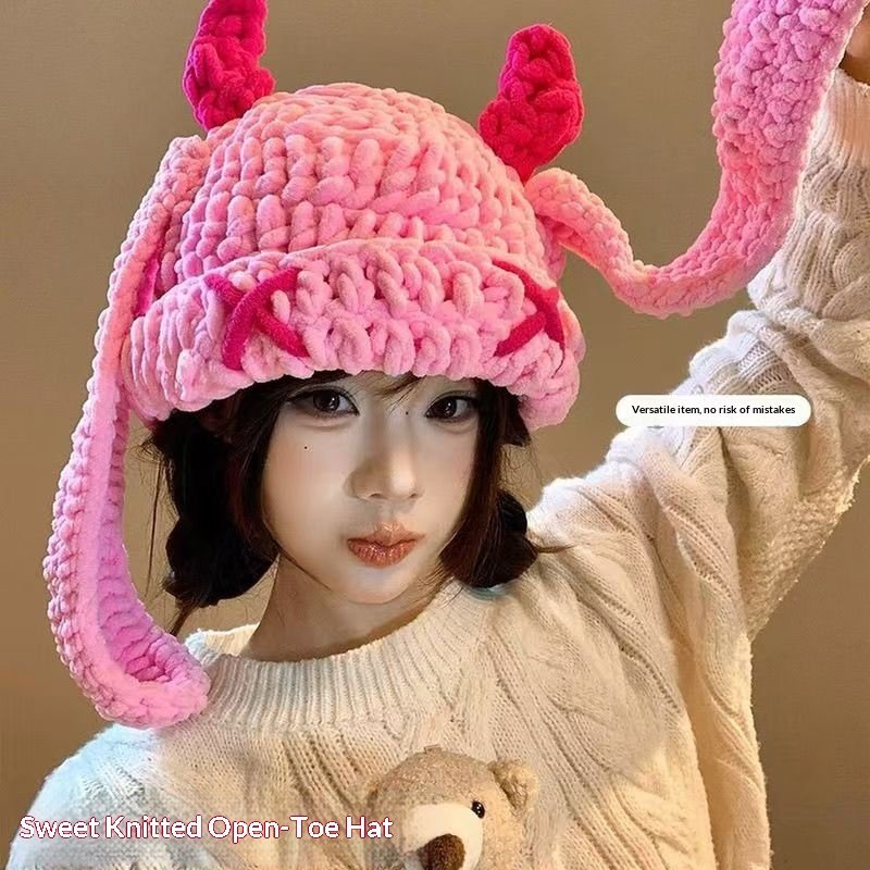 Warm Devil Ears Knitted Hat for Women, Japanese Style