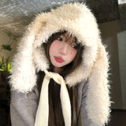 Cozy White Bunny Ears Plush Hat for Women