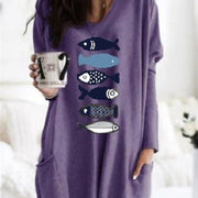 Plus-Size Floral Print Loose Long-Sleeve Casual Pullover Top