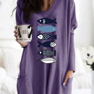 Plus-Size Floral Print Loose Long-Sleeve Casual Pullover Top
