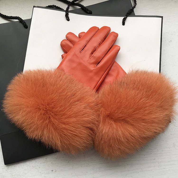 Stay Warm Winter Fox-Fur Cuff Gloves for Women