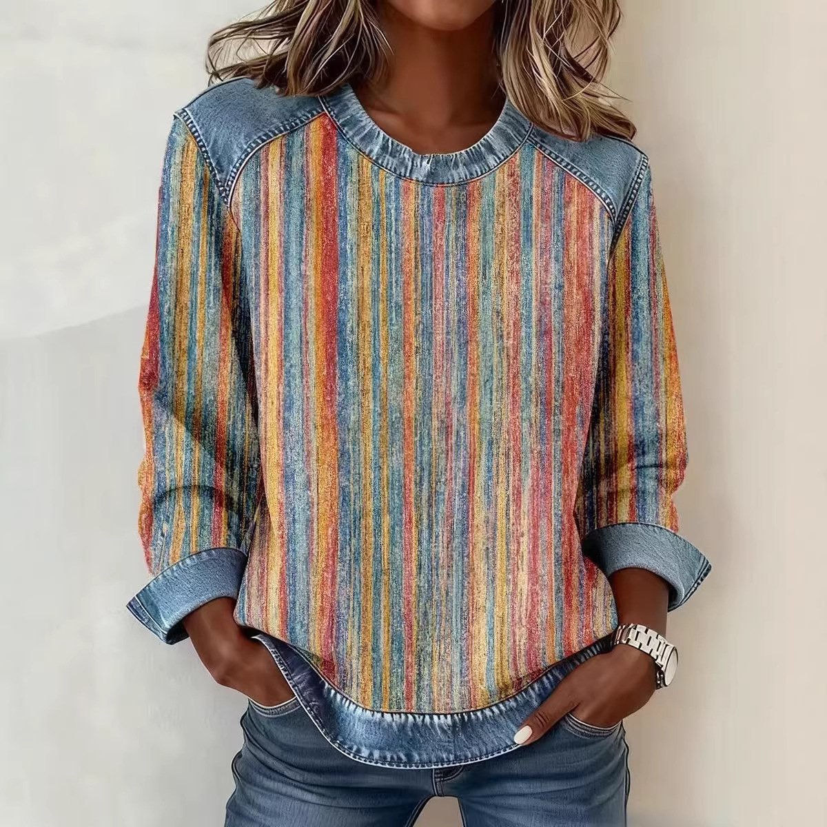 Women's 3D Tie-Dye Crew Neck Pullover Sweatshirt