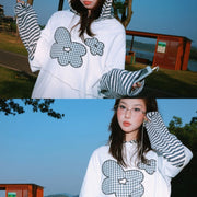 Retro Chic Long-Sleeve Hoodie with Floral Embroidery