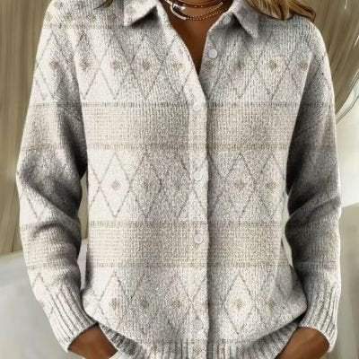 Women's Solid Lapel Cardigan Casual Long-Sleeve Top