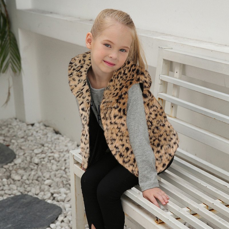 Leopard Print Faux Fur Vest for Kids