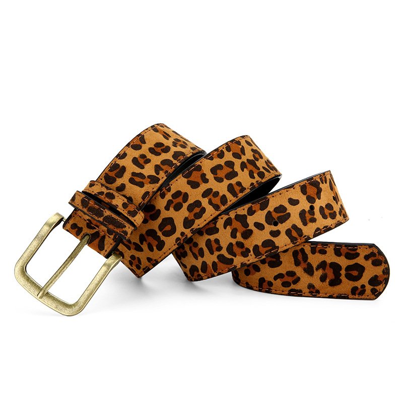 Leopard Print Belt with Alloy Pin Buckle