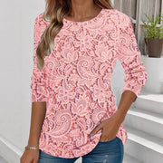 Chic Floral Print Round-Neck Long-Sleeve Top