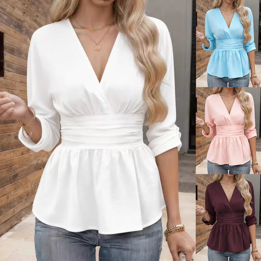 Women's Tummy-Control Long-Sleeve Solid Pullover Top