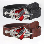 Retro Embossed Heart-buckle Belt - Personalized Edgy Goth Leather Accessory