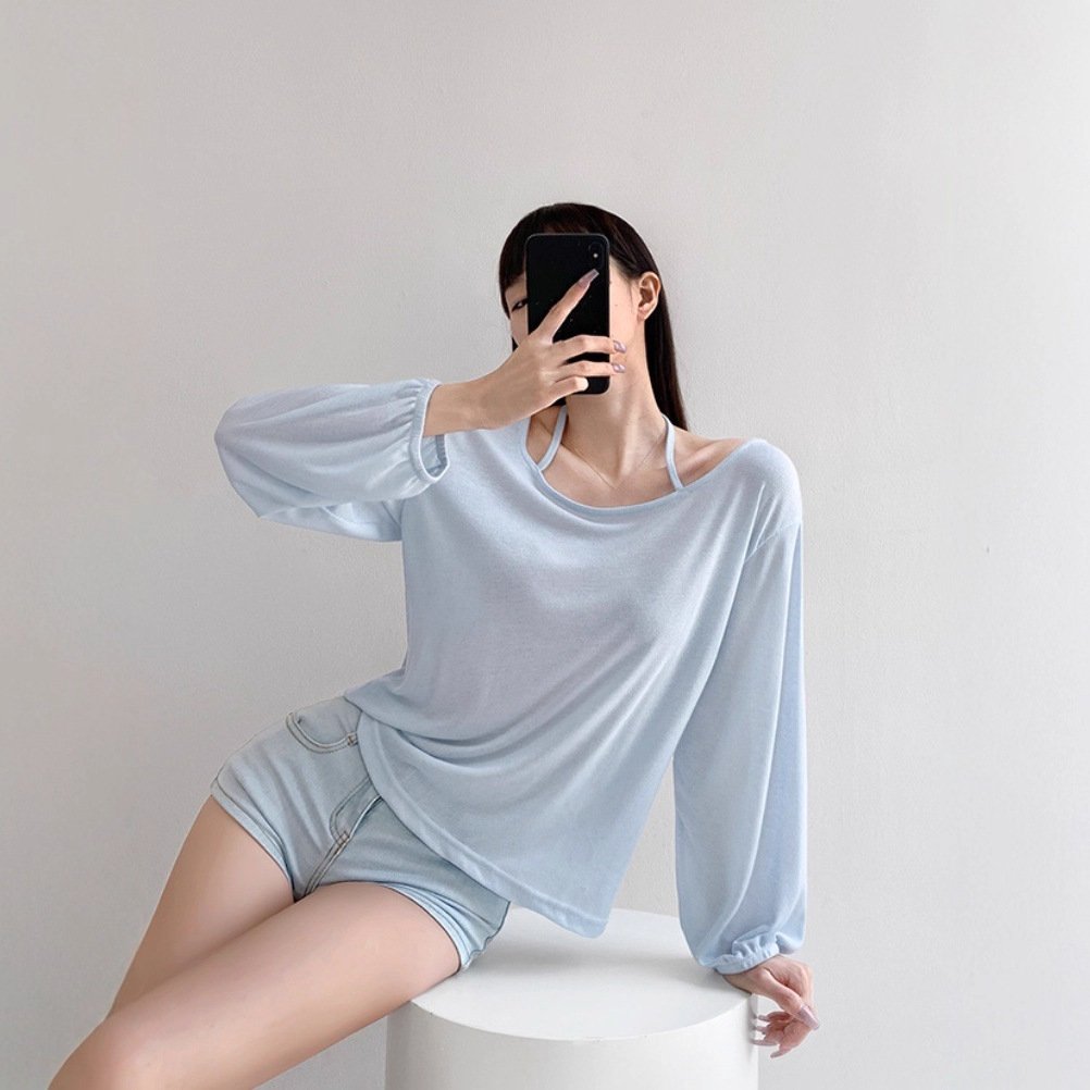 Chic Halter-Neck Long Sleeve Tee | Figure-Flattering Style