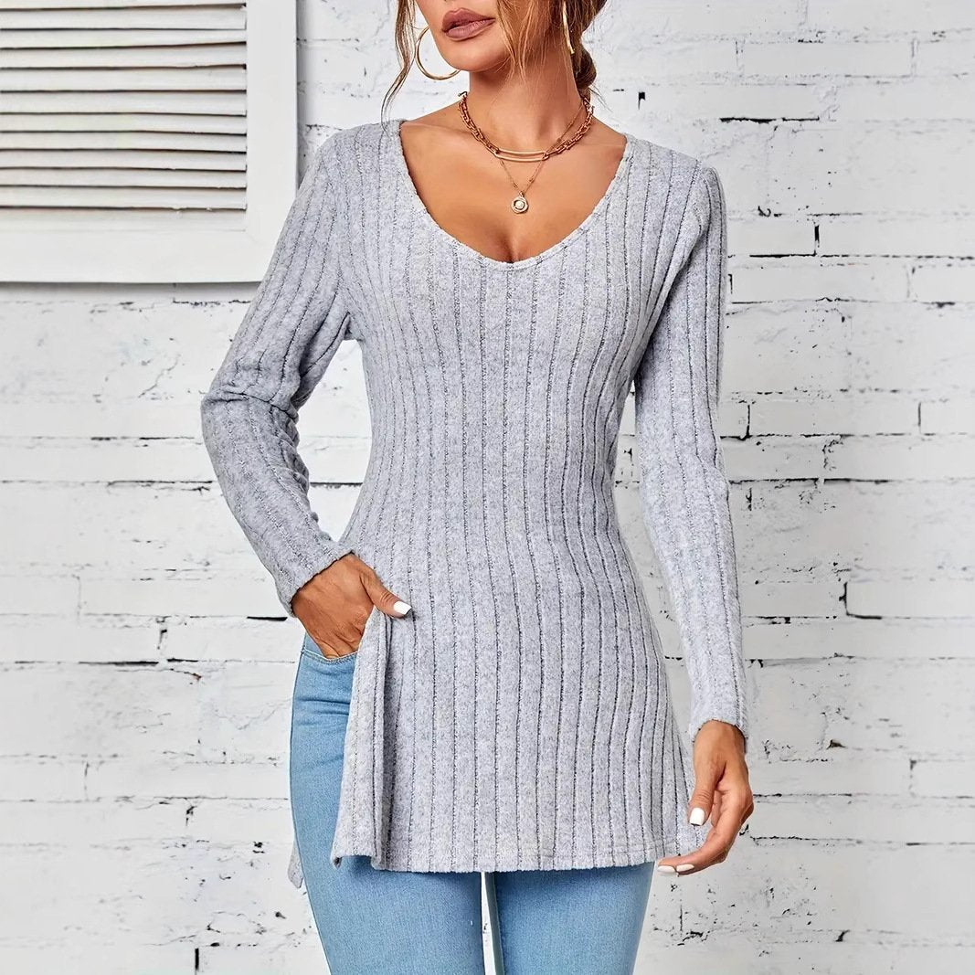 Women's Slim-Fit Ribbed Knit Long-Sleeve Top