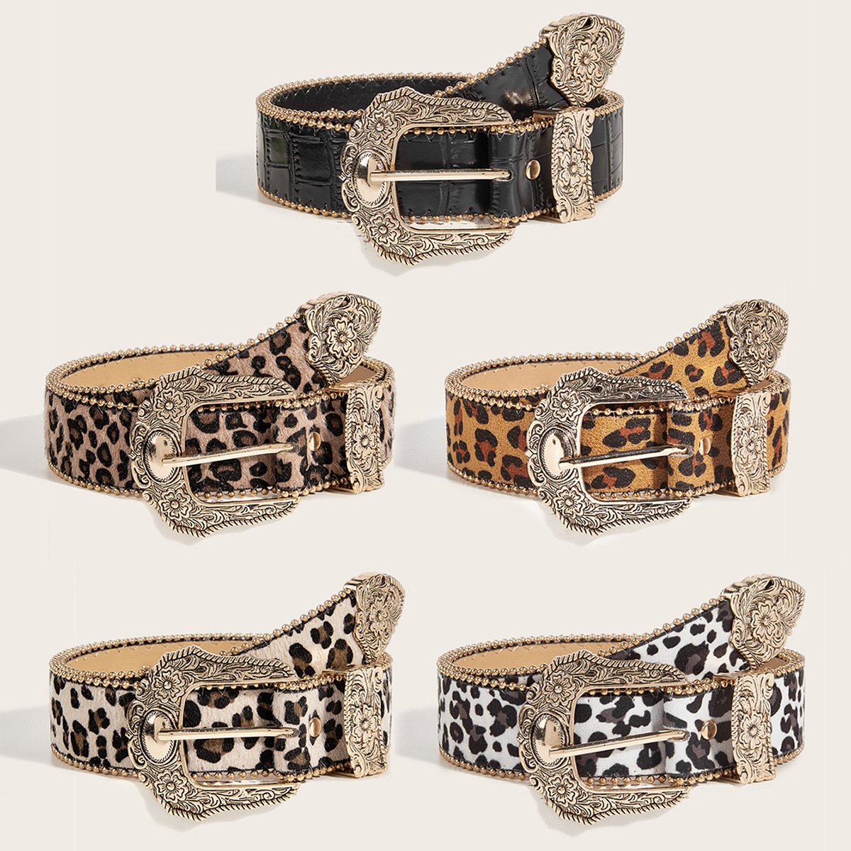 Vintage Leopard-Print Belt for Women