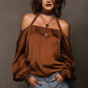 Off-Shoulder Satin Lantern Sleeve Top