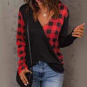 Chic Plaid V-Neck Long-Sleeve Casual Top for Women