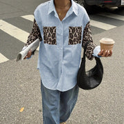 Leopard Patchwork Striped Casual Long-Sleeve Shirt