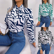 Elegant Contrast Stripe Lantern Sleeve Top