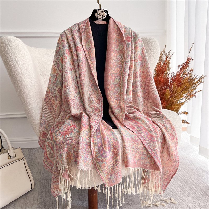 Luxury Jacquard Tassel Shawl for Women