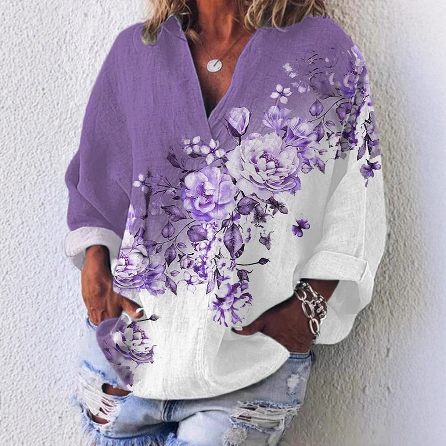 Women's American Digital Print Linen Shirt