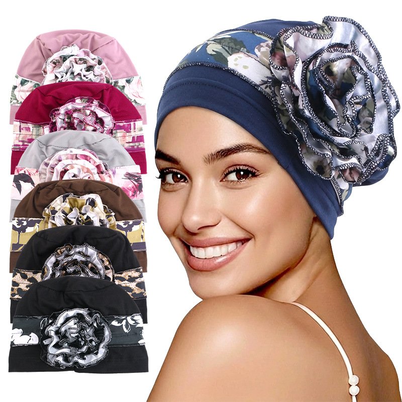 Protective Floral Headscarf Cap for Women, Sun & Windproof, One Size Fits All