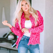 Leopard Print Denim Button-Up Jacket