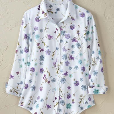 Women's Floral Print Long-Sleeve Chiffon Blouse