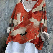 Women's Embroidered Floral Linen Top Long Sleeve