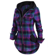 Contrasting Plaid Hoodie with Long Sleeves