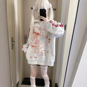 Anime Print Zip-Up Hoodie for Women