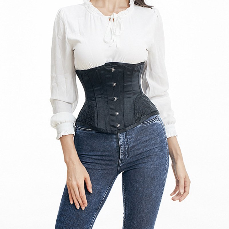 Gothic Embroidered Corset for Women - Black Solid Color