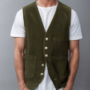 Men's Corduroy Vest with Patchwork Design