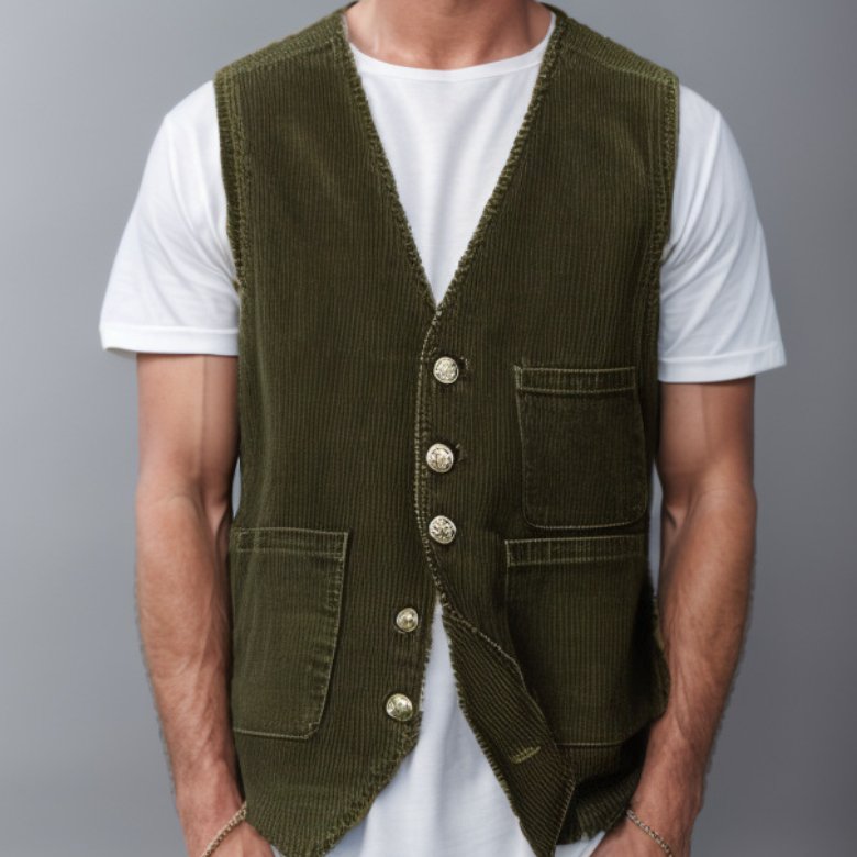 Men's Corduroy Vest with Patchwork Design