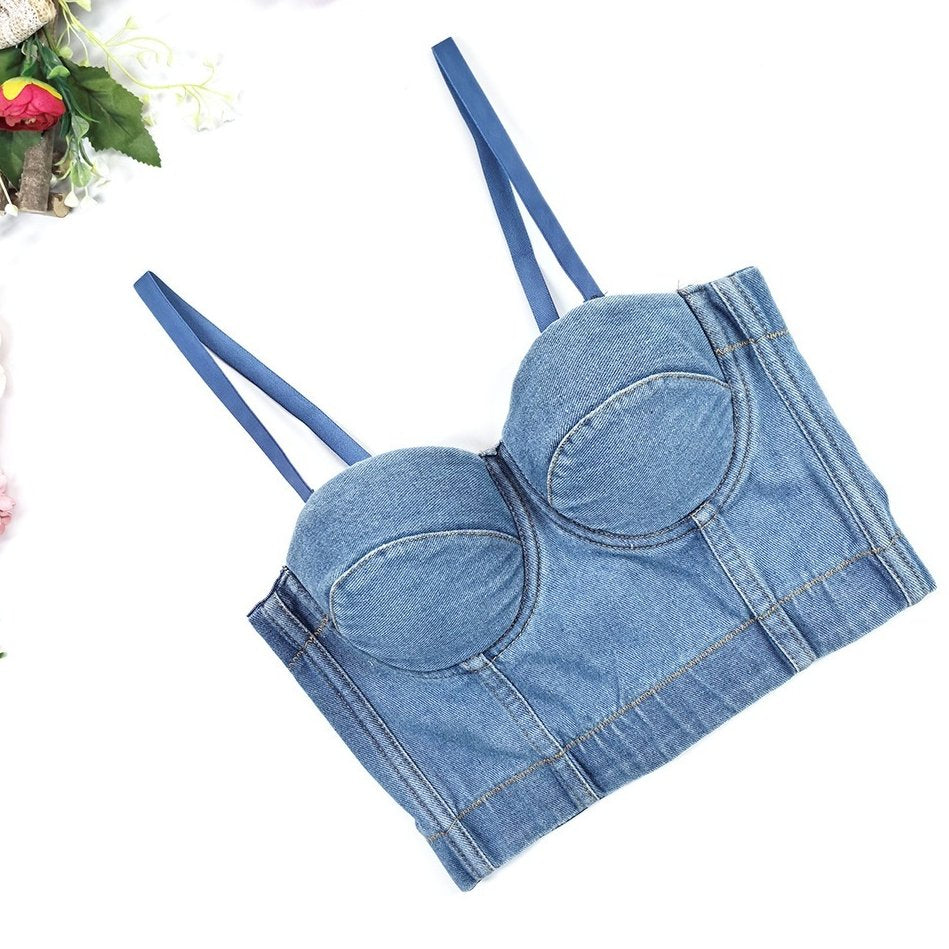 Denim Camisole Top for Women - Push-Up & Supportive