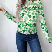 Women's Slim-Fit Clover Print Long-Sleeve Top