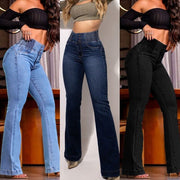 Slim-fit High-waist Denim Trousers with Flared Leg