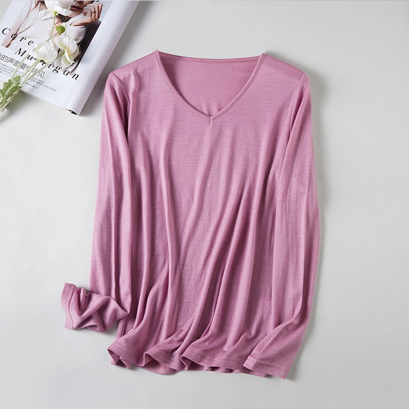 Women's Wool V-Neck Thermal Slim-Fit Base Layer Top