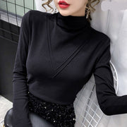 Chic Mock-Neck Long-Sleeve Slim Base Layer Top