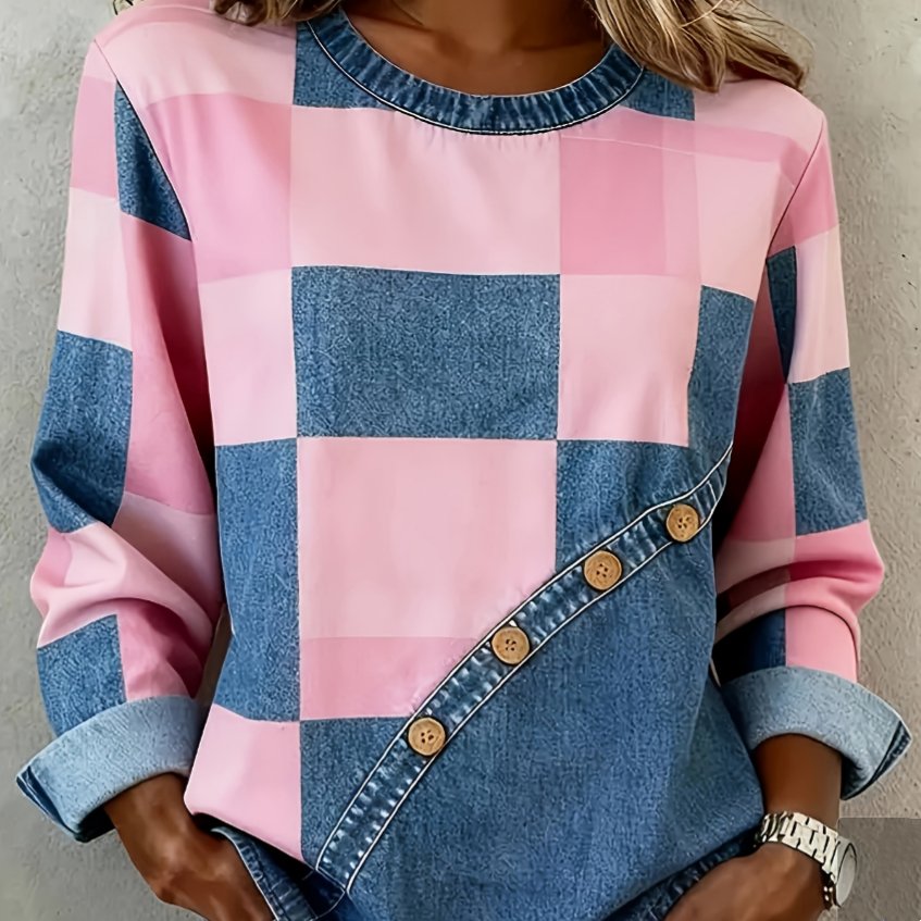 Cozy Light Blue Plaid Sweatshirt for Women