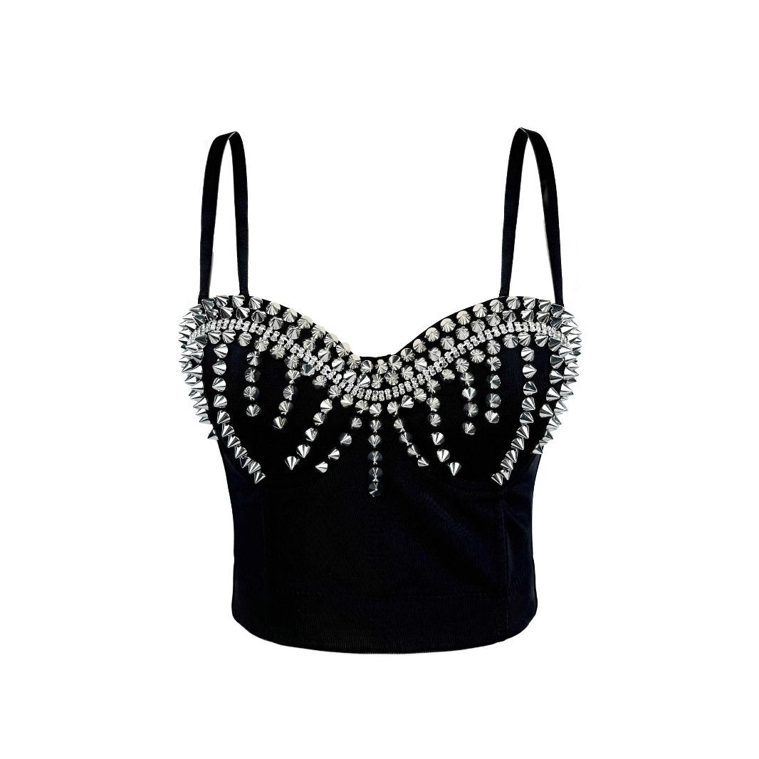 Edgy Exposed Midriff Top with Rivets